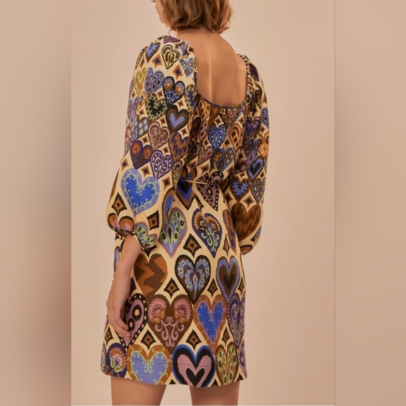 Cream Hearts Ikat Square Neckline Mini Dress, by Farm Rio - Picture 2 of 14
